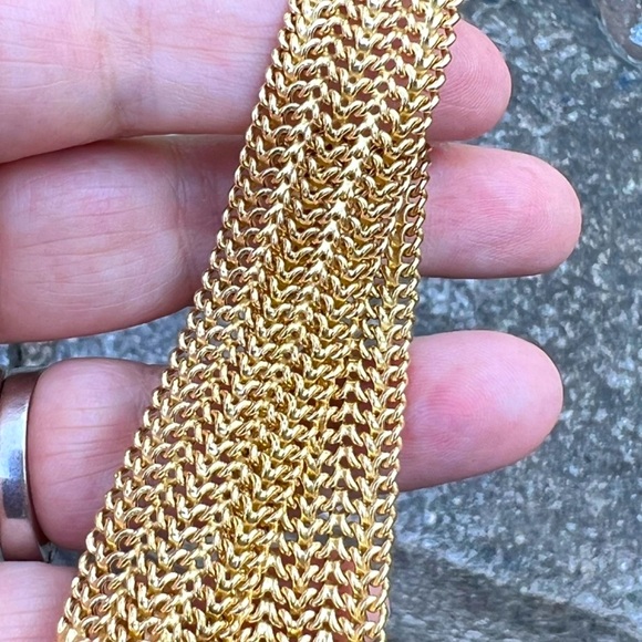 18K YELLOW GOLD WIDE FLEXIBLE CHAINS BRACELET MADE IN ITALY STATEMENT GORGEOUS - Picture 14 of 16